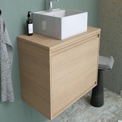 Meuble de salle de bain suspendu avec vasque à poser en céramique - Placage chêne - 80 cm - MESLIVA 2