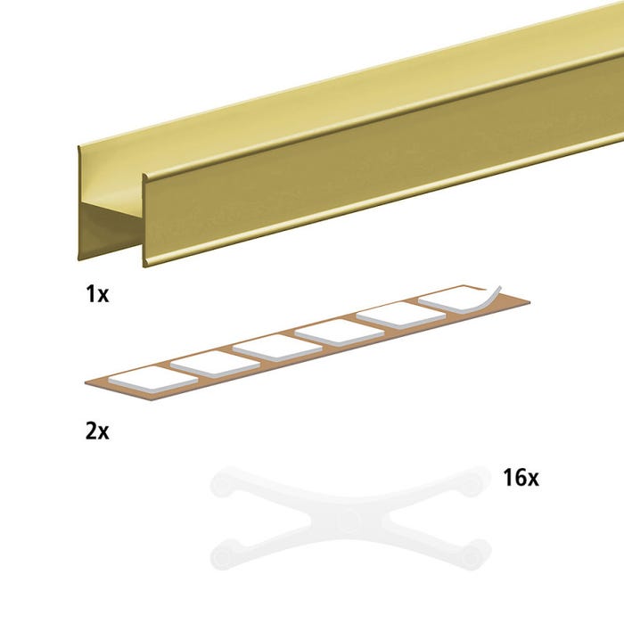 Kit profil en H pour porte 16 mm - L : 1800 mm - or 1