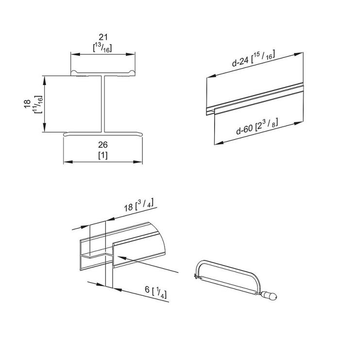 Profil en H pour porte 18 mm - L : 1800 mm - or 3