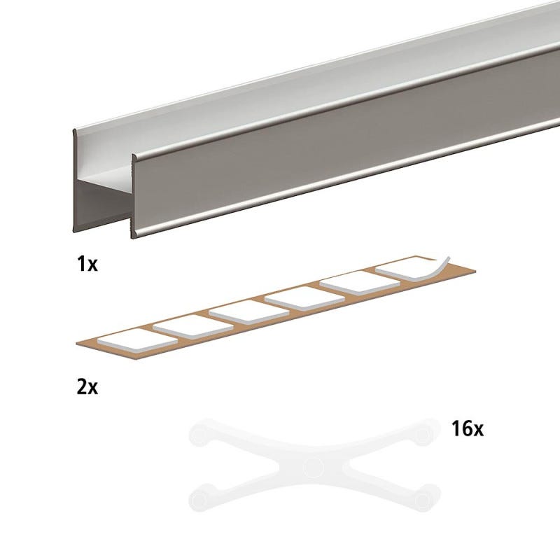 Kit profil en H pour porte 16 mm - L : 1800 mm- argent 1