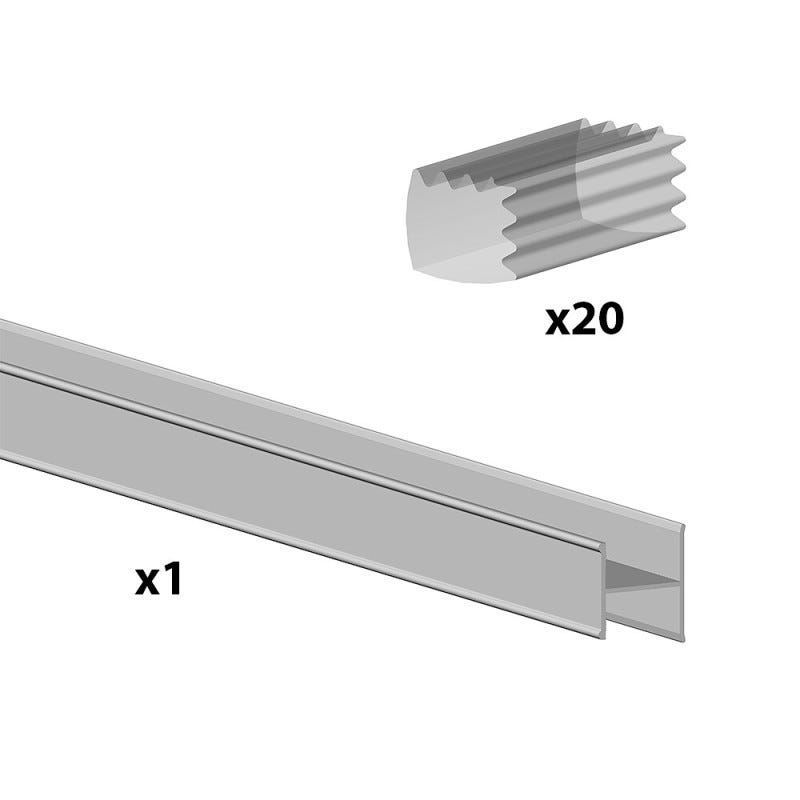 Kit profil en H SLID'UP 280 pour porte 18 mm - L 2000 mm - argent 1