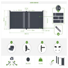 Portail battant aluminium 3,5m GIONA 350B160 gris 1