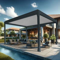 Pergola bioclimatique TRESNA îlot 4.00 x 5.150m Vérin à Télécommande (Gris anthracite / Blanc) 0