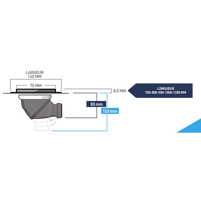 Caniveau à maconner + siphon 360° - 90 cm de longueur 2