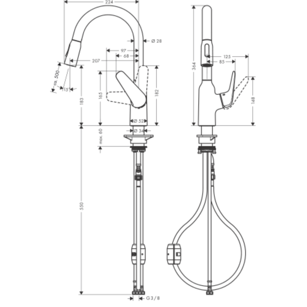 Robinet de cuisine avec douchette HANSGROHE Focus M42 180 2 jets chromé + nettoyant Briochin 3