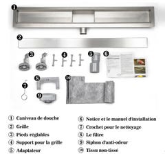 AICA caniveau de douche 2 en 1 en acier inoxydable, siphon de drainage pour sol en carrelage, réglable en hauteur avec désodorisant - 80 cm 2