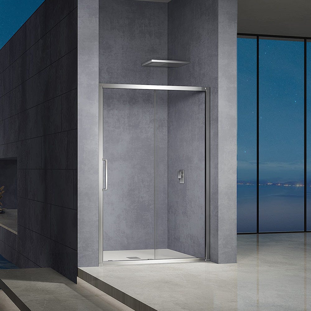 GRAND VERRE Porte de douche 130x185 ouverture coulissante en verre securit 6mm transparent et cadre chromé 0