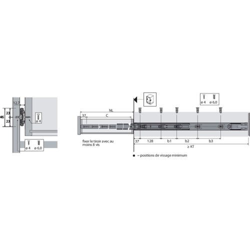 Coulisse à bille avec Silent system pour montage latéral KA 4532 AM Argent 600 mm 2