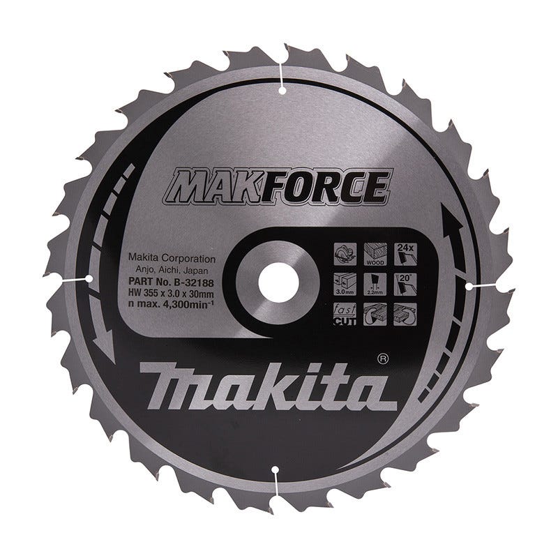 Lame de scie circulaire Makforce TCT MAKITA B-32188 355x30mm, 24 dents, pour le bois 0