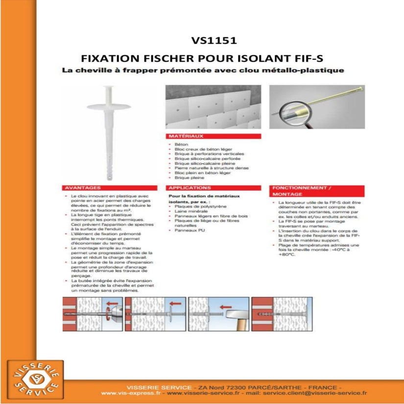 Fixation FISCHER Pour ISOLANT FIF-S8/180 - 30 pièces 0