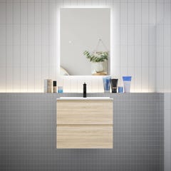 Ensemble meuble vasque L.60cm 2 tiroirs + lavabo + LED miroir 60cm,chêne 0