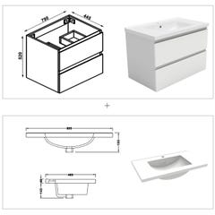 Ensemble meuble simple vasque 80cm 2 tiroirs + lavabo + colonne + miroir rond,blanc 3