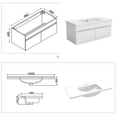 Ensemble meuble simple vasque 100cm lavabo + colonne + miroir,blanc 3