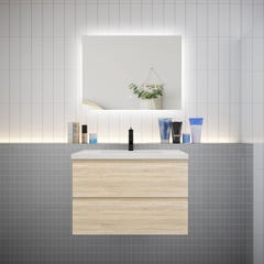 Ensemble meuble vasque L.80cm 2 tiroirs + lavabo + LED miroir 80cm,chêne 0