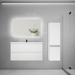 Ensemble meuble simple vasque 100cm 2 tiroirs + lavabo + colonne + miroir,blanc 0