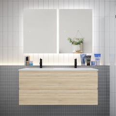 Ensemble meuble vasque L.120cm 2 tiroirs + lavabo + LED miroir 60cm,chêne 0