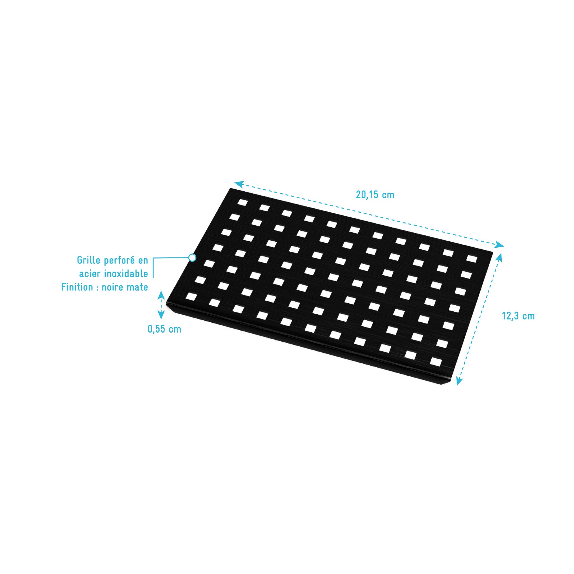 Grille perforée en inox Noir Mat pour receveur - 20.15x12.3x0.55cm - ROCK 2 GRID DRILL 3