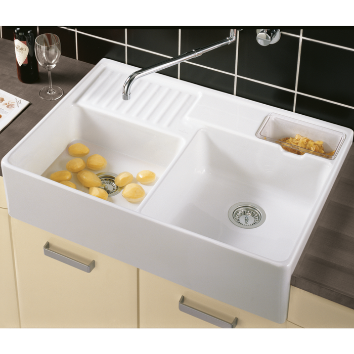 Evier timbre d'office VILLEROY ET BOCH Tradition 89,5 x 63 céramique vidage manuel blanc + Cache bonde bronze 5