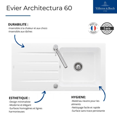 Evier VILLEROY ET BOCH Architectura 60 vidage auto + Robinet de cuisine Finera Anthracite 1