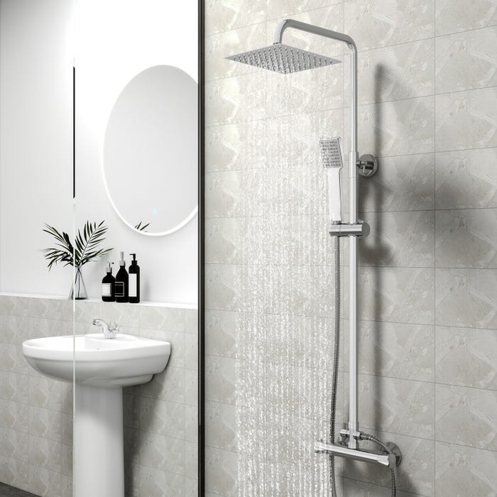 OCEAN Colonne de douche système de douche chromé, set de douche avec jet de plafond carré de 20 cm et douchette à main, réglable en hauteur 1