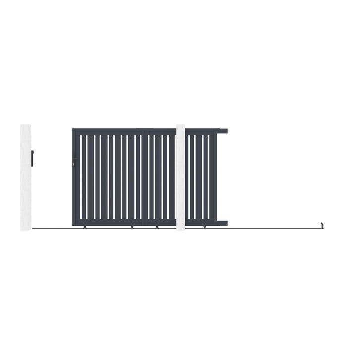 Portail coulissant 3,5x1,6m VEYMONT + 2 poteaux EIFEL H.190cm Gris 7