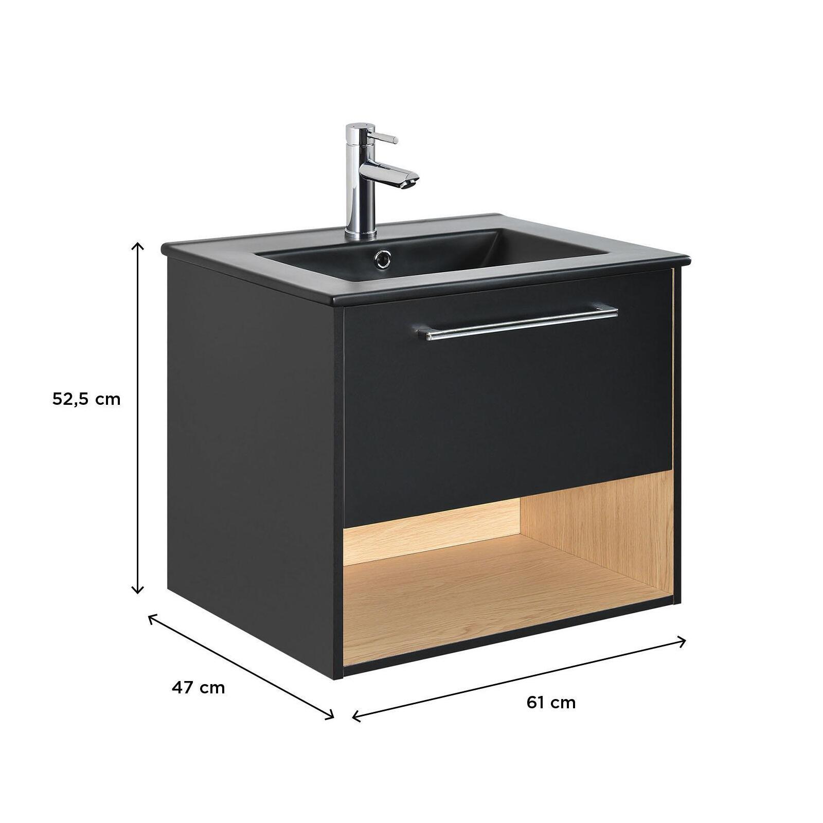 Ensemble meuble simple vasque 60cm noir + robinet NIKA 3