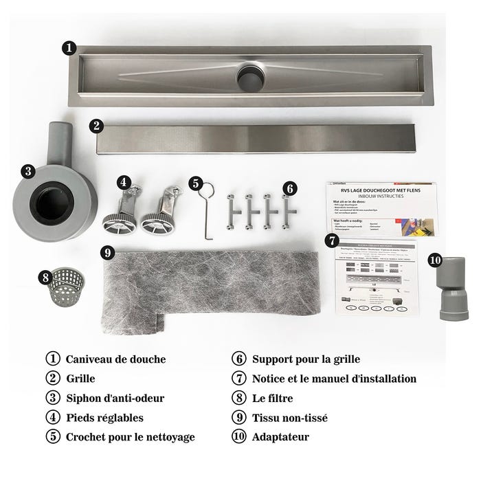 AICA caniveau de douche en acier inoxydable italien 2 en 1+siphon 360°, Siphon de drainage, réglable en hauteur avec désodorisant - 80 cm 2