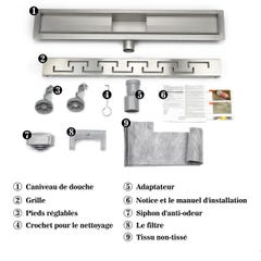 AICA caniveau de douche en acier inoxydable italien,siphon de drainage au sol en carrelage,réglable en hauteur avec désodorisant- Style 4-100 cm 2