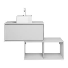 Meuble de salle de bain suspendu blanc avec vasque carrée - 1 tiroir et 2 niches - 94 cm - TEANA II 2