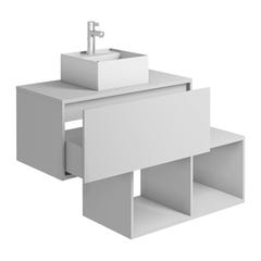 Meuble de salle de bain suspendu blanc avec vasque carrée - 1 tiroir et 2 niches - 94 cm - TEANA II 3