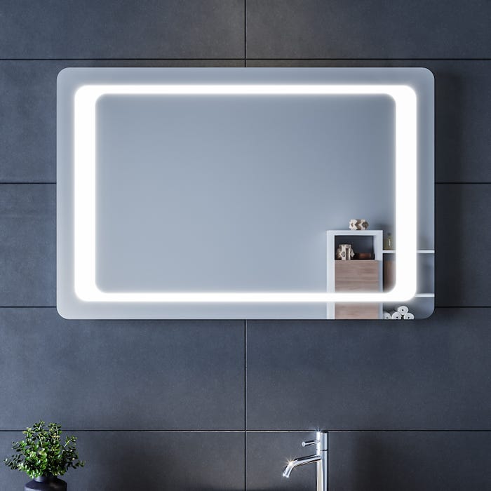 SIRHONA Miroir Salle de Bain Lumineux 90x60cm, Anti-buée Muraux LED Miroir avec Interrupteur Infrarouge, IP44 Certifiés CE 0