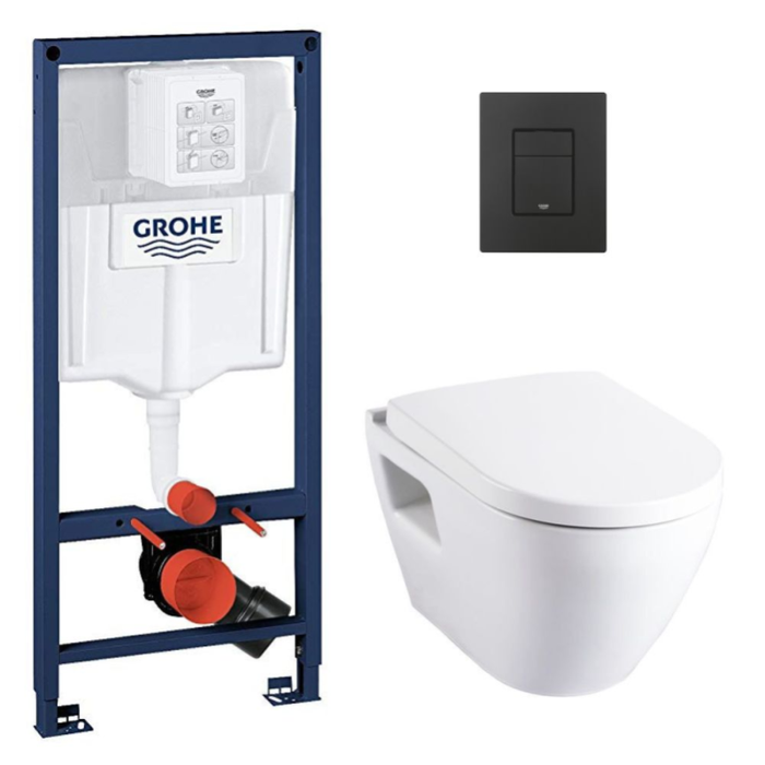 Grohe Pack WC Bâti-support RapidSL + WC Serel SM10 + Abattant softclose + Plaque Noir mat anti-empreintes 0