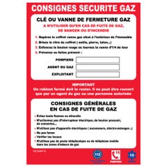 Panneau Consignes sécurité gaz - Rigide A4 210x297mm - 4600963 0
