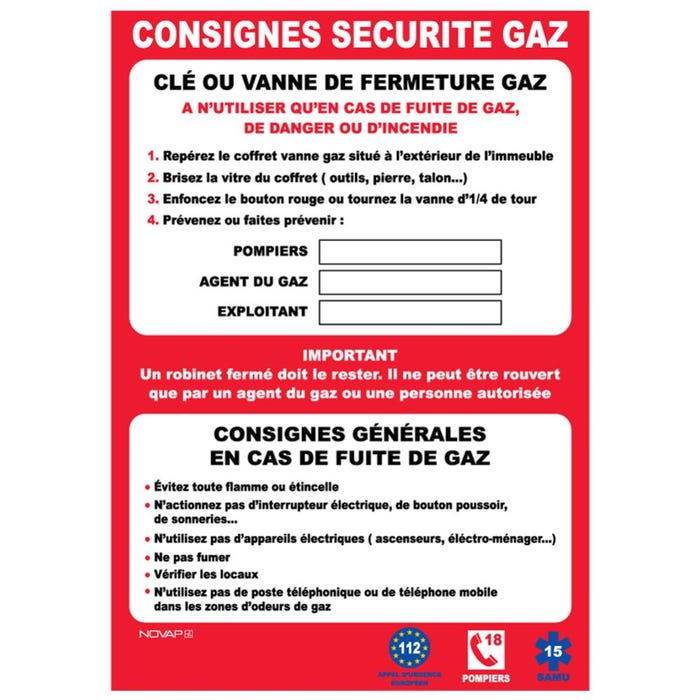 Panneau Consignes sécurité gaz - Rigide A4 210x297mm - 4600963 0