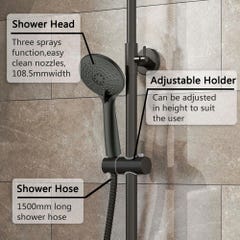 AICA Colonne de douche set de douche avec douche de tête 20 cm douchette ronde noir mat 2