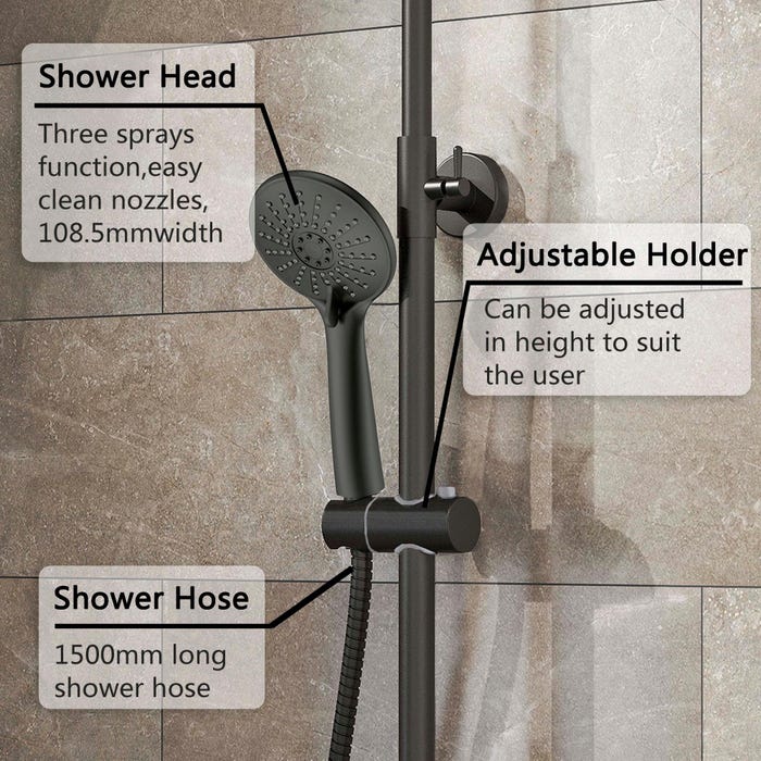AICA Colonne de douche set de douche avec douche de tête 20 cm douchette ronde noir mat 2