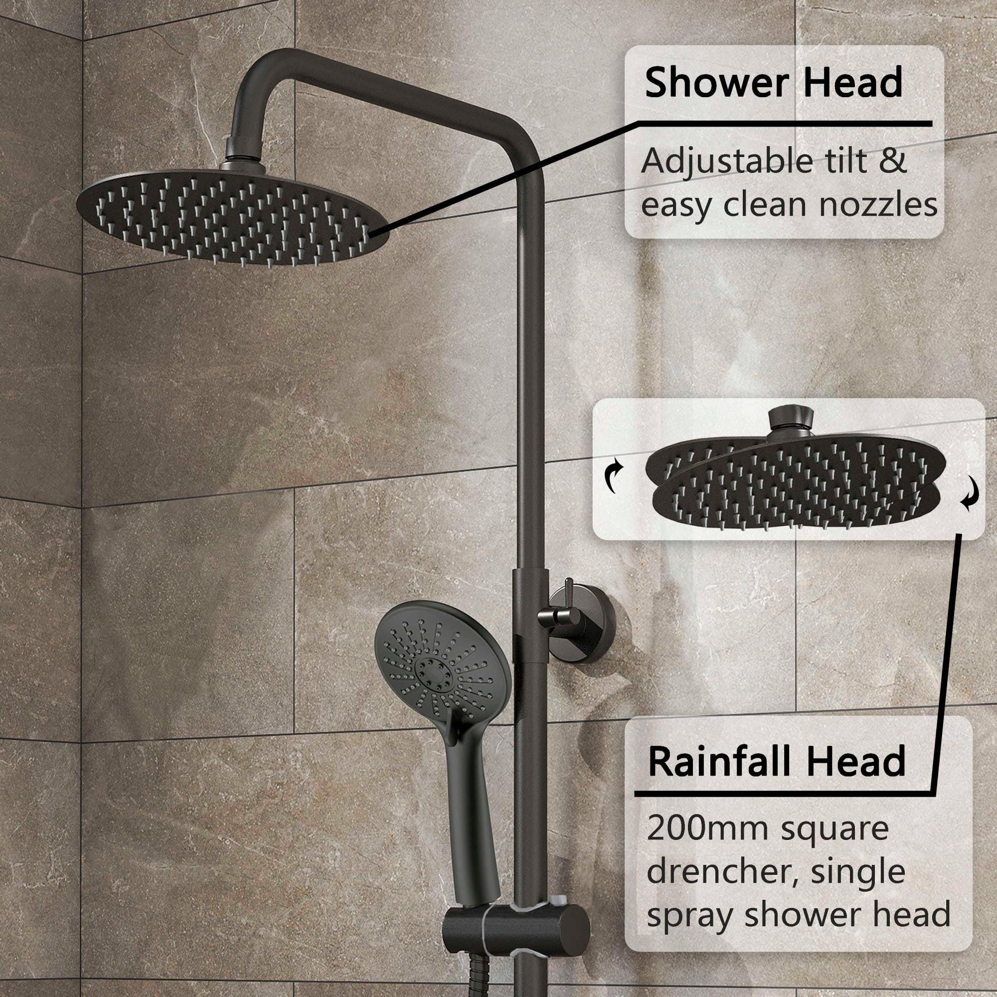 AICA Colonne de douche set de douche avec douche de tête 20 cm douchette ronde noir mat 1