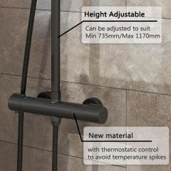 AICA Colonne de douche set de douche avec douche de tête 20 cm douchette ronde noir mat 3