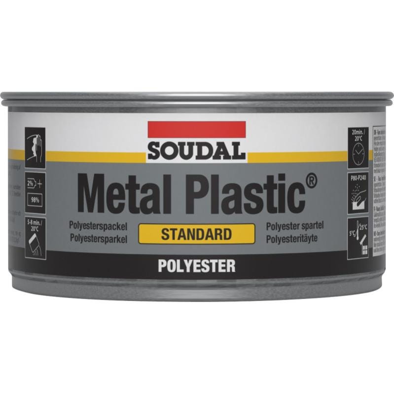 Metal Plastic Standard - Enduit polyester pour la réparation de carrosserie - Soudal - 2 kg Gris clair 0