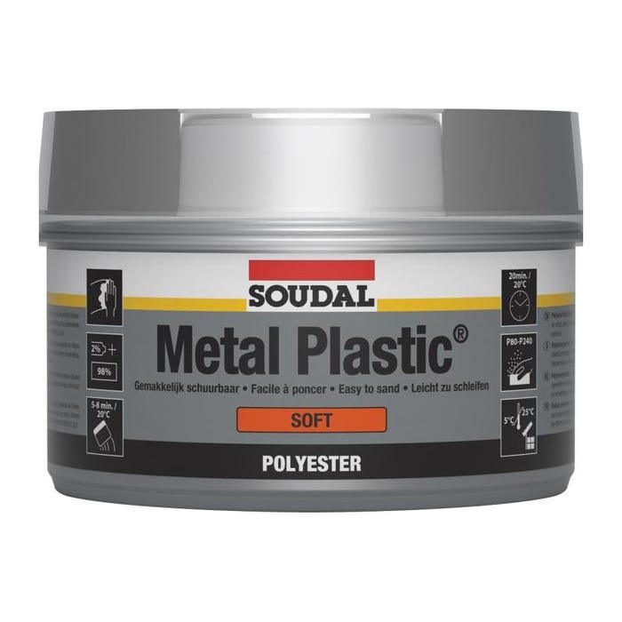 Metal plastic soft - Enduit polyester pour carrosserie - Soudal - 1 kg Beige 0