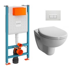 Vitra Pack WC Bâti-support V-Fix Core + WC suspendu Vitra Normus + Abattant SoftClose + Plaque, Blanc Brillant (V-FixNormus-1) 0