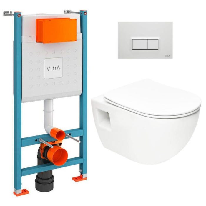 Vitra Pack WC Bâti-support V-Fix Core + WC sans bride SAT + Abattant SoftClose + Plaque, Blanc brillant (V-FixProject-1) 0