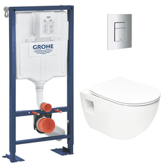 Grohe Pack WC Bâti Autoportant Solido + WC sans bride SAT + Abattant SoftClose + Plaque Chrome (AUTOPORTANT-PROJECT-1) 0