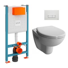 Vitra Pack WC Bâti-support V-Fix + WC sans bride Vitra Normus + Abattant SoftClose + Plaque, Blanc Brillant (V-FixNormusRimless-1) 0