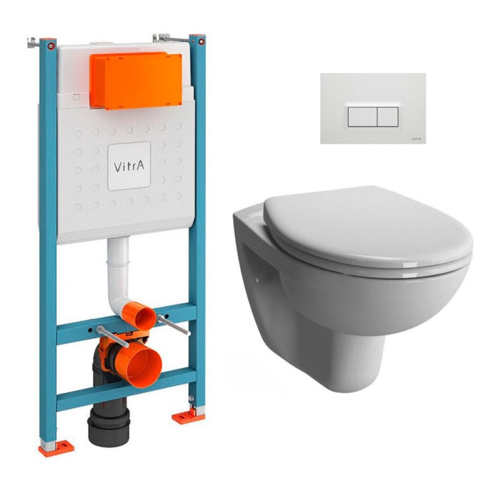 Vitra Pack WC Bâti-support V-Fix + WC sans bride Vitra Normus + Abattant SoftClose + Plaque, Blanc Brillant (V-FixNormusRimless-1) 0