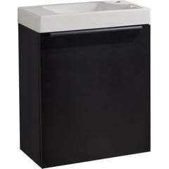 Meuble Noir mat Solo avec poignée noire et lave-mains pour robinet à droite 0