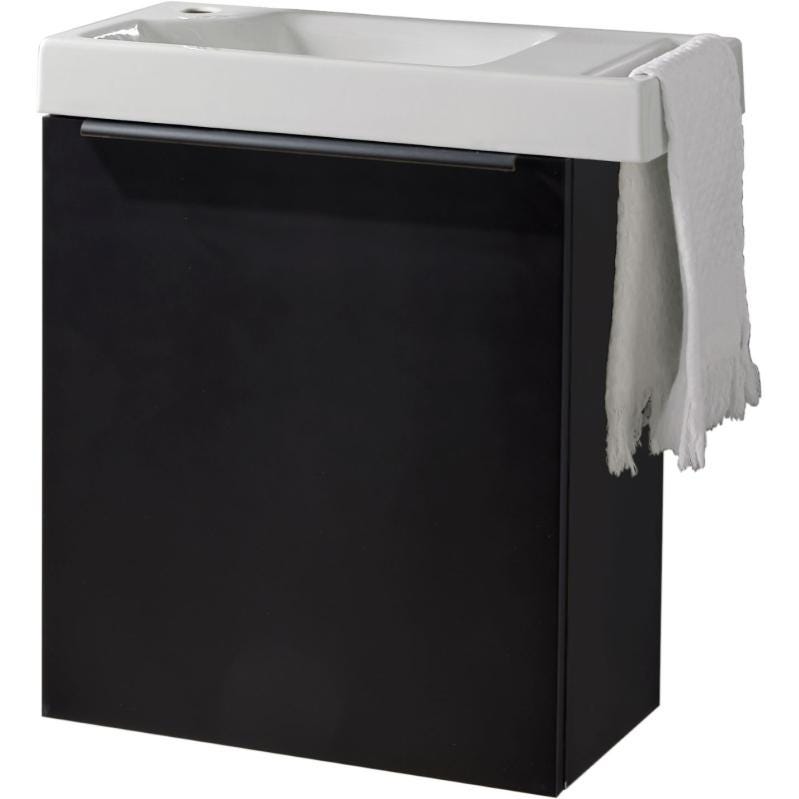 Pack lave-mains Meuble Noir mat avec Poignée noire et porte serviette - robinetterie eau froide à gauche - L.48XH.52.5 cm 3