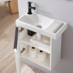 Pack lave-mains Meuble Blanc Mat avec poignée noire et porte serviette - robinet eau froide à gauche - L.48 X H.52.5 cm 1