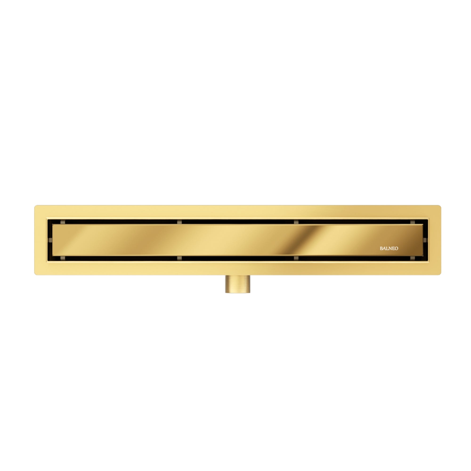 Balneo Caniveau de douche 2 en 1, en Acier Inox 90cm, finition miroir gold, avec Siphon, Duplex Next 5