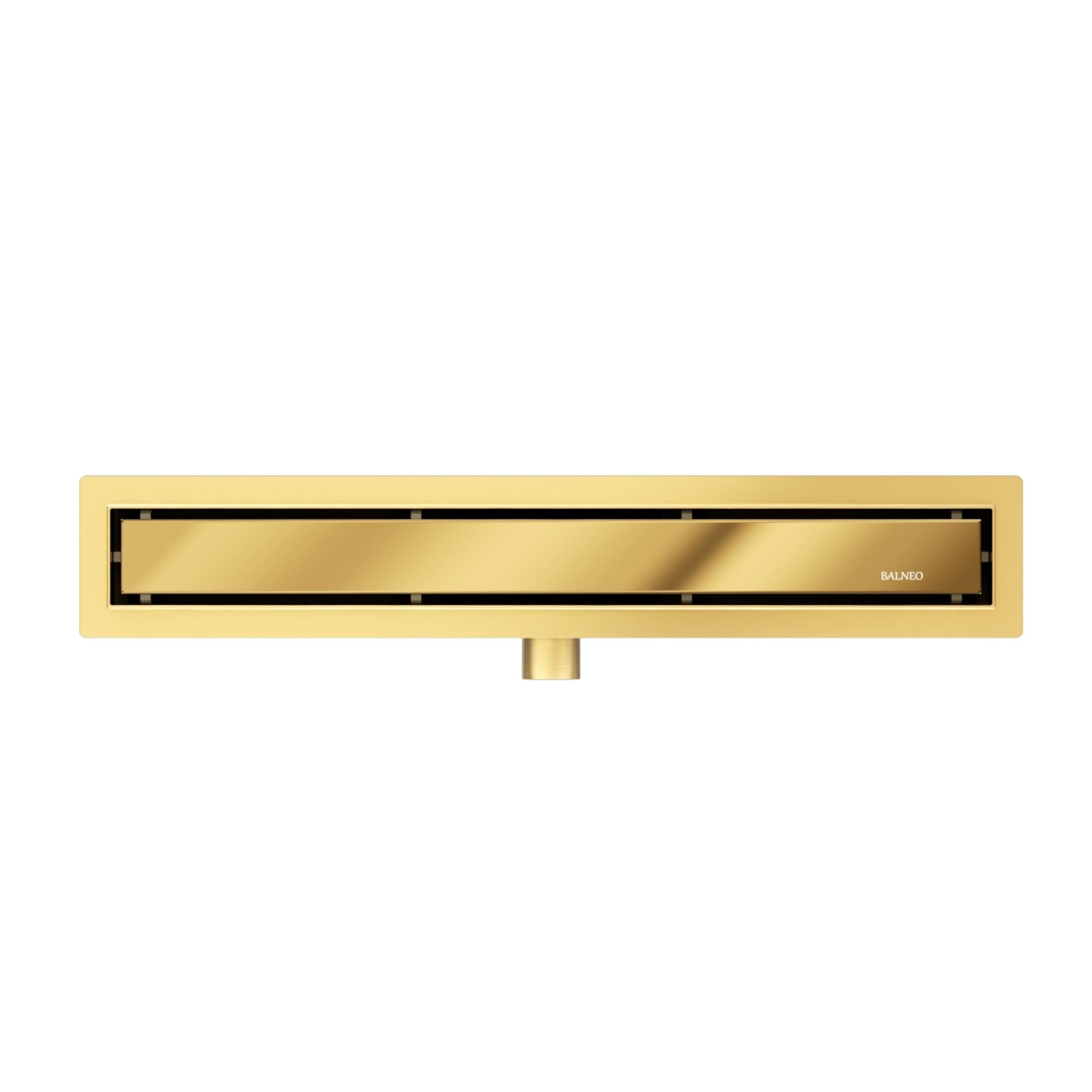 Balneo Caniveau de douche 2 en 1, en Acier Inox 80cm, finition miroir gold, avec Siphon, Duplex Next 5